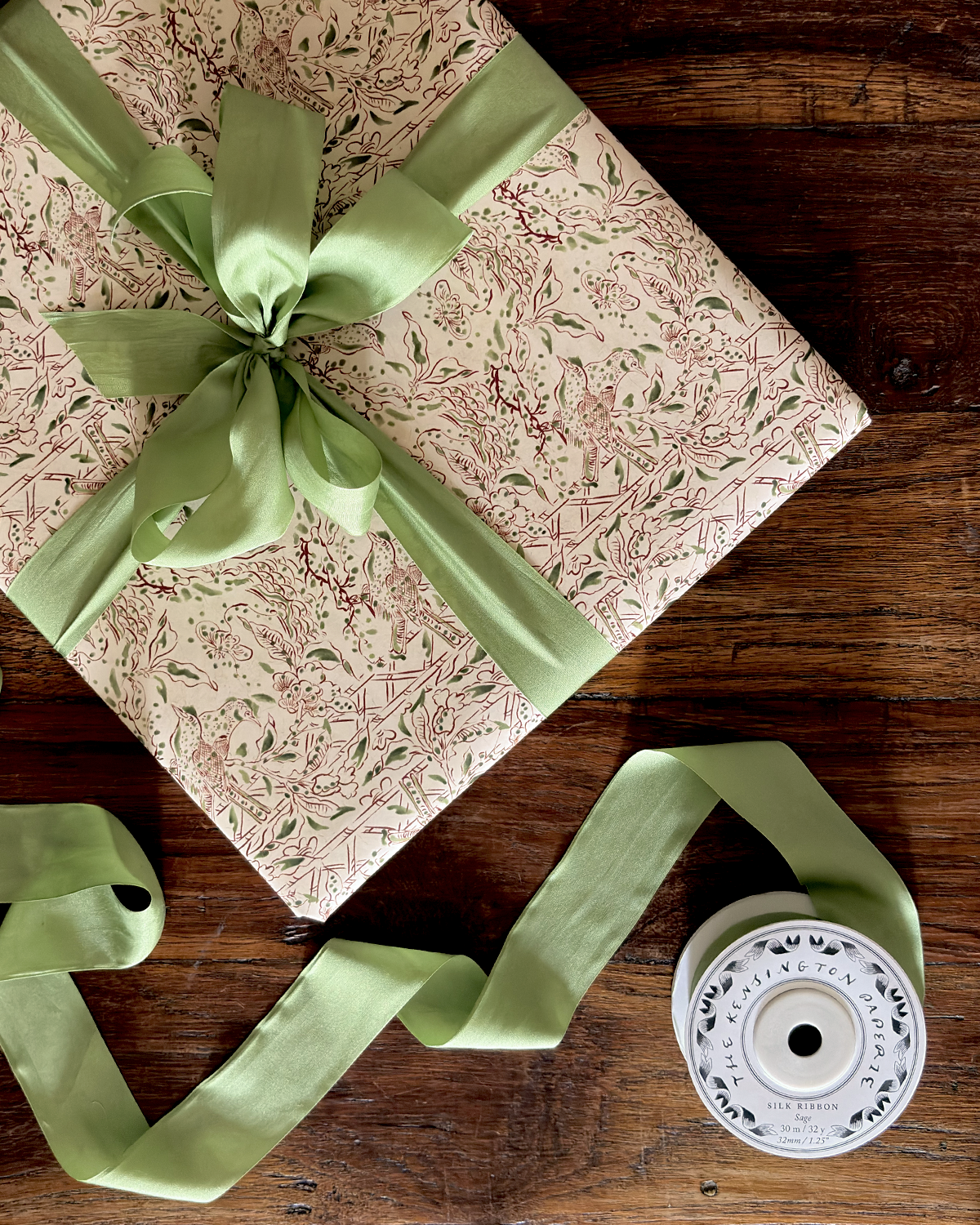 30m Roll of Silk Ribbon: Sage