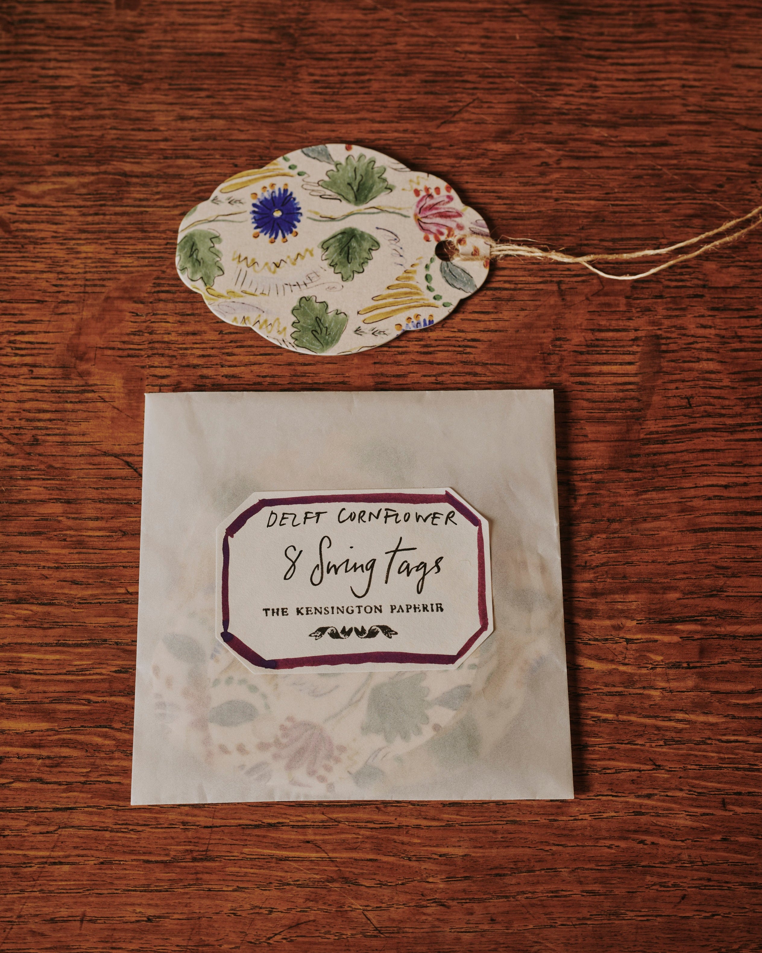 A shot of The Kensington Paperie delft cornflower swing tag product