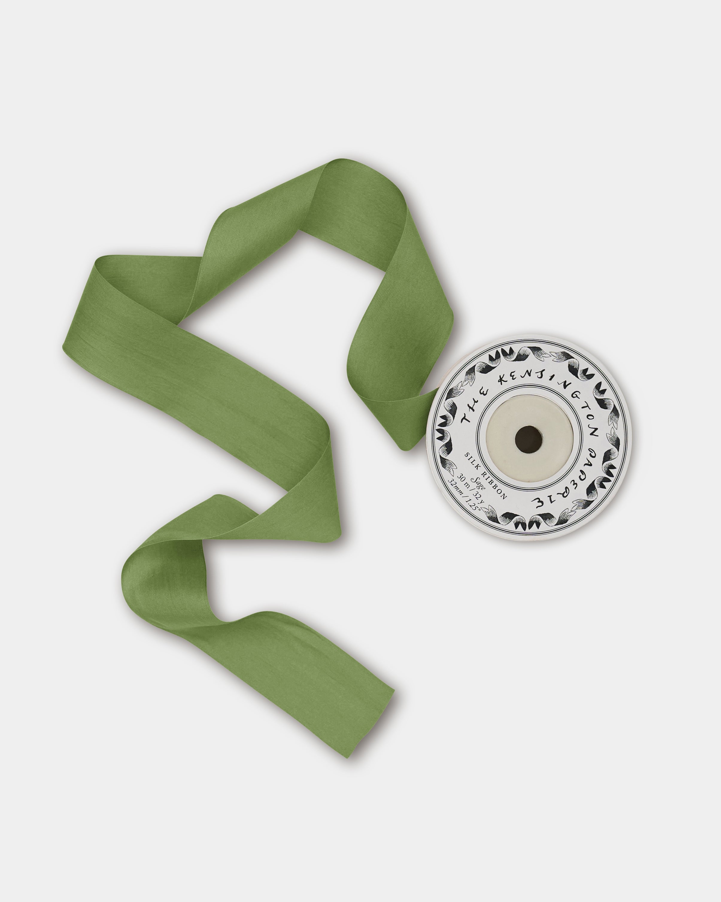 30m Roll of Silk Ribbon: Sage